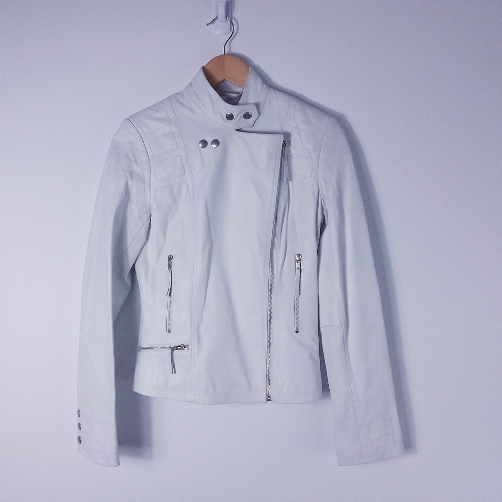 Vintage Urban Behaviour White/Ivory Motto Leather Jacket